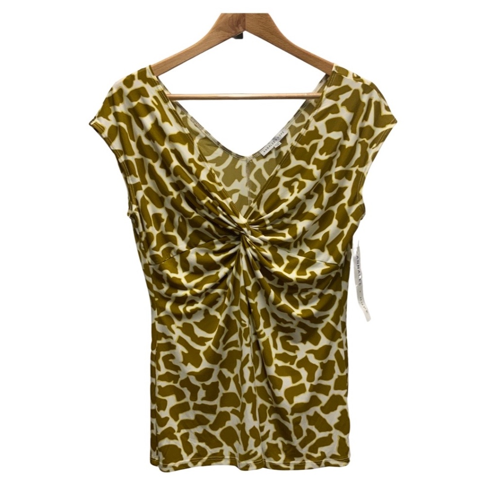 Annalee + Hope Green and White Print  Top